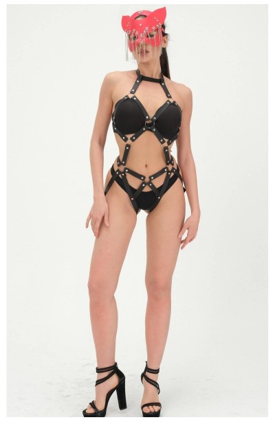 Kırmızı Zincirli Maske Ve Siyah Babydoll Takım 800183