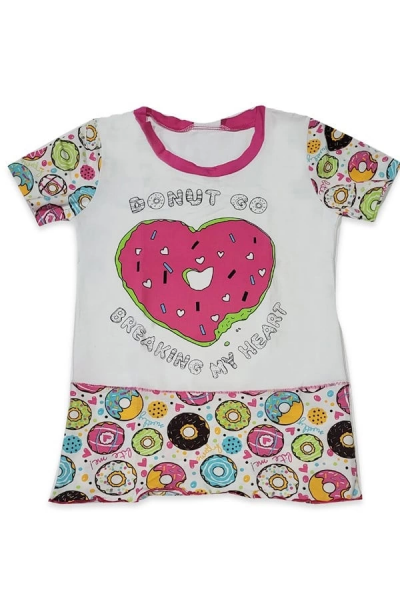 Kız Çocuk Donut Desenli Renkli Pijama Takımı
