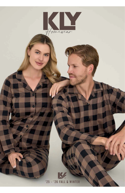KLY Kadın Kareli Önden Düğmeli Mürdüm Kışlık Pijama 9205