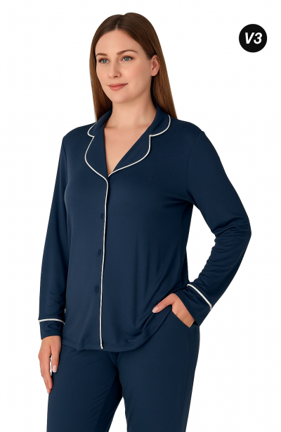 Limissi Önden Düğmeli Kadın Pijaması acivert Renk 26611