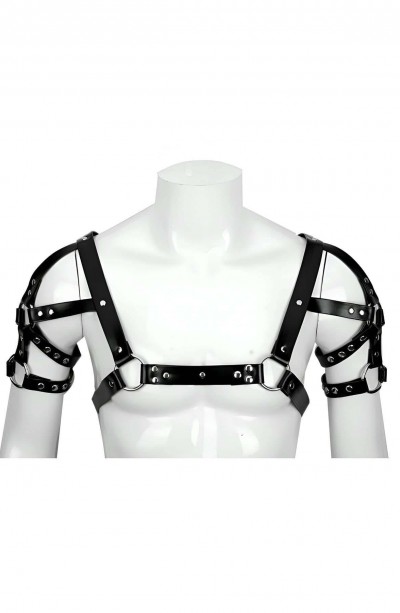 Omuz ve Kol Detaylı Şık Deri Erkek Harness, Erkek Club Giyim - APFTM164