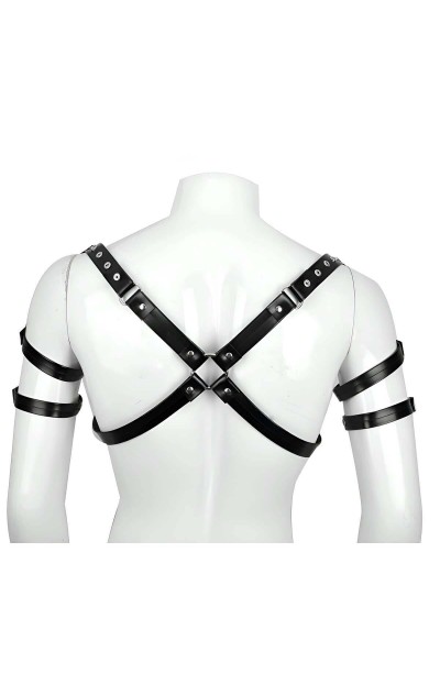 Omuz ve Kol Detaylı Şık Deri Erkek Harness, Erkek Club Giyim - APFTM164