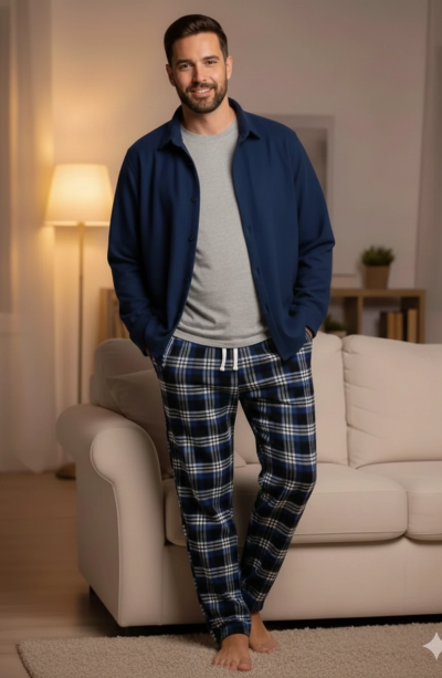 Pijalüx Battal Tek Alt Cepli Ekose Pijama