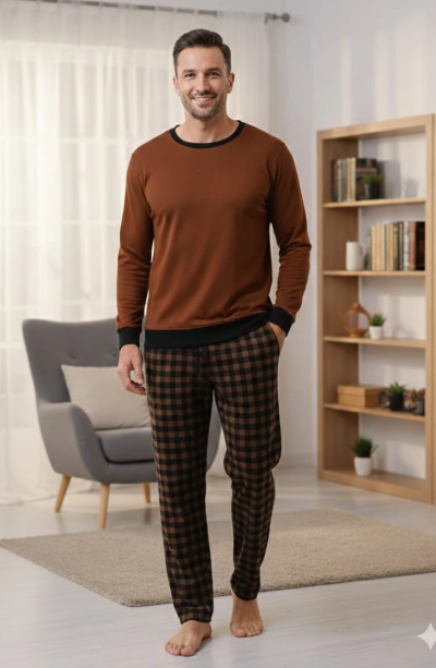 Pijalüx Tek Alt Ekose Kalın Poplin Kışlık Ev Pantalonu