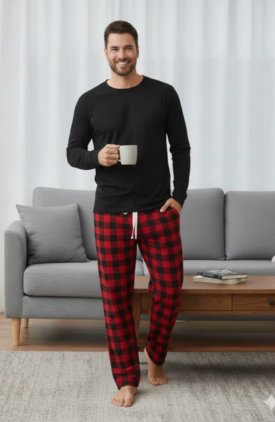 Pijalüx Tek Alt Ekose Kalın Poplin Kışlık Ev Pantalonu