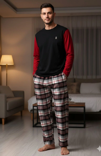 Pijalüx Tek Alt Ekose Kalın Poplin Pijama
