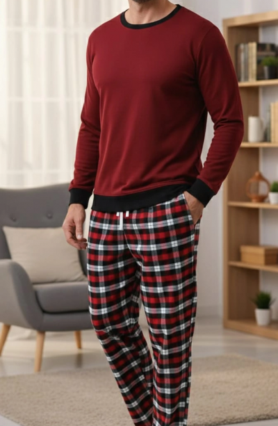 Pijalüx Tek Alt Kareli Kalın Poplin Ev Pantalonu