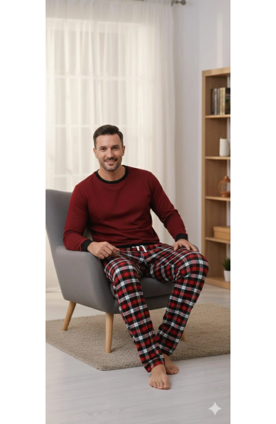 Pijalüx Tek Alt Kareli Kalın Poplin Ev Pantalonu