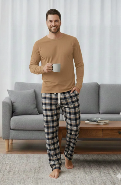 Pijalüx Tek Alt Kareli Kalın Poplin Ev Pantalonu