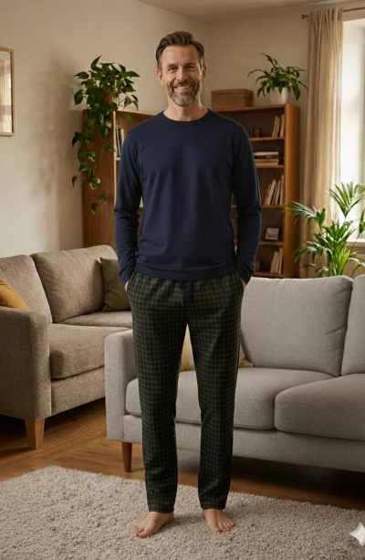 Pijalüx Tek Alt Örme Ekose Ev Pantolonu