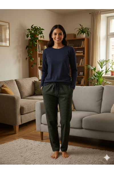 Pijalüx Tek Alt Örme Ekose Ev Pantolonu