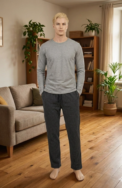 Pijalüx Tek Alt Örme Ekose Ev Pantolonu