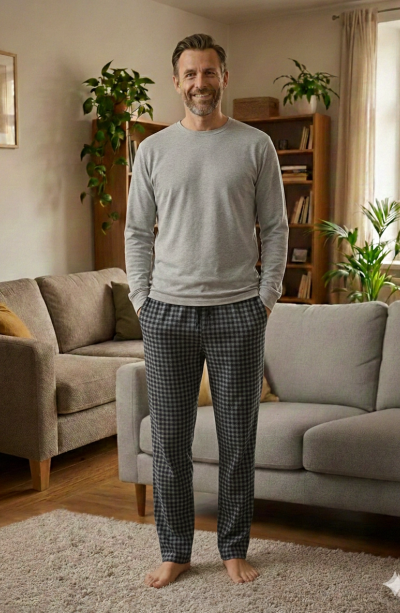 Pijalüx Tek Alt Örme Ekose Ev Pantolonu