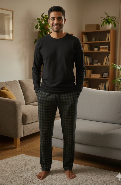 Pijalüx Tek Alt Örme Ekose Ev Pantolonu