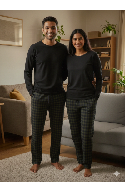 Pijalüx Tek Alt Örme Ekose Ev Pantolonu