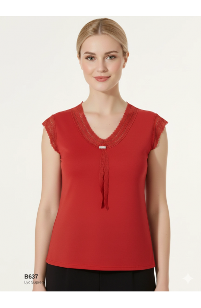 Şahinler Dantelli Taşlı Yarım Kol Bluz B637