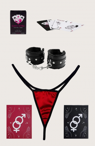 Sexi Görselli Oyun Kartı Kama Sutra 3 lü Tanga Külot Bileklik Beraber Setmodel BK1002