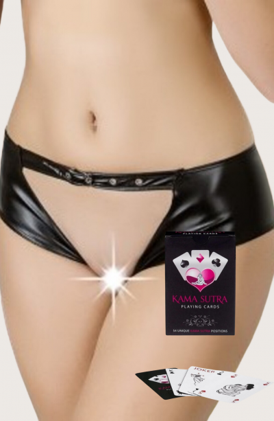 Sexi Görselli Oyun Kartı Kama Sutra Önü Açık Deri Görünümlü Baxer Şort İkili setmodel BK1010