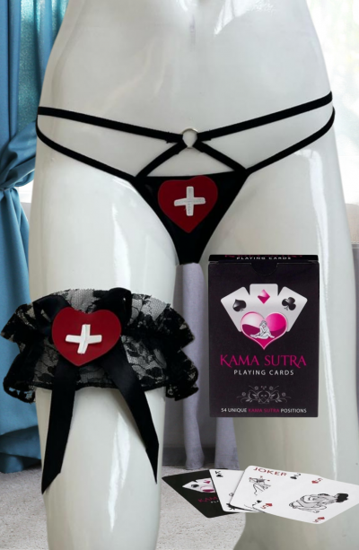 Sexi Görselli Oyun Kartı Kama Sutra Siyah Tanga Külot İkili Setmodel BK1027