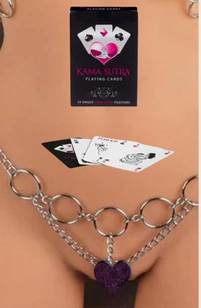 Sexi Görselli Oyun Kartı Kama Sutra Zincirli halkalı Tanga Külot İkili Setmodel BK1028