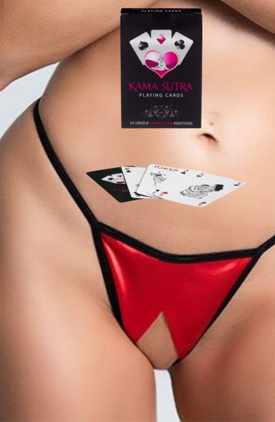 Sexi Görselli Oyun Kartı Kama Sutra Kırmızı ortası Açık Tanga Külot model BK1032
