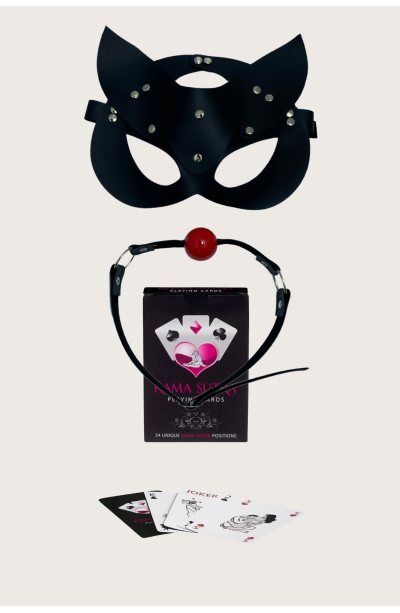 Sexi Görselli Oyun Kartı Kama Sutra Üçlü Ağız Topu Maske Set BK1085