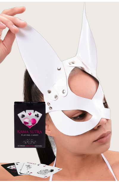 Sexi Görselli Oyun Kartı Kama Sutra Beyaz Uzun Kulaklı Maske  İkli model BK1090