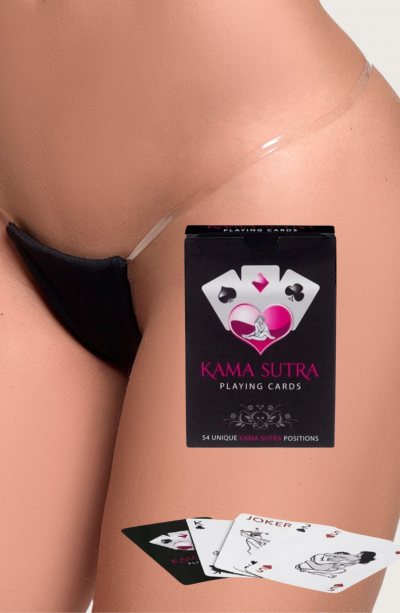 Sexi Görselli Oyun Kartı Kama Sutra Kenarları Şeffaf Strin-Tanga Külot  BK1107