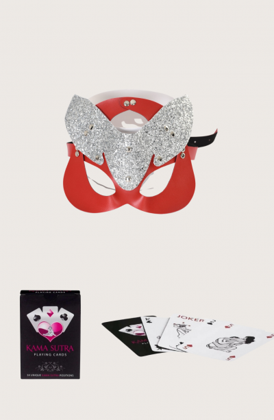 Sexi Görselli Oyun Kartı Kama Sutra Kırmızı Maske İkili Set model BK1119
