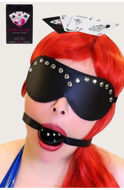 Sexi Görselli Oyun Kartı Kama Sutra Ağız topu ve Göz Bantı Set BK1121