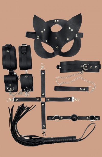 Siyah 7 Li Deri Harness Sexi Kadın Set 800220