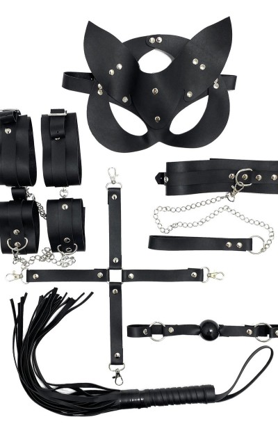 Siyah 7 Li Deri Harness Sexi Kadın Set 800220