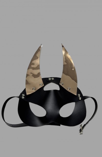 Siyah/Gold Sivri Uclu Kulaklı Deri Maske 800471