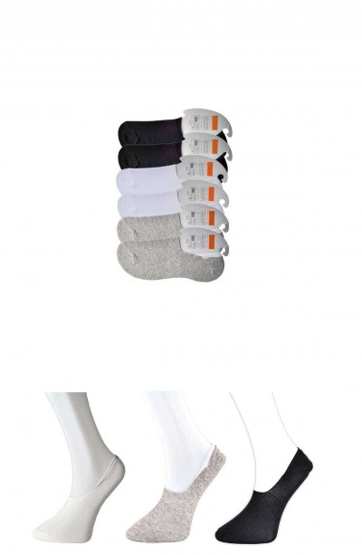 Siyah Gri ve Beyaz Erkek Babet Çorap 6 çift