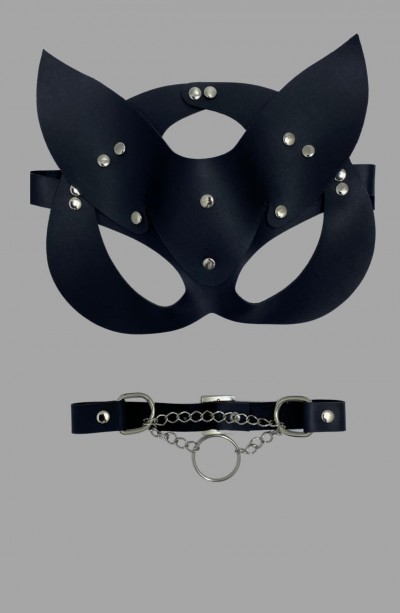 Siyah Harness Fantezi Aksesuar Suni Deri Tasma ve Maske Zincirli 800246