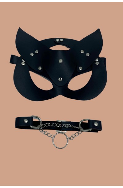 Siyah Harness Fantezi Aksesuar Suni Deri Tasma ve Maske Zincirli 800246