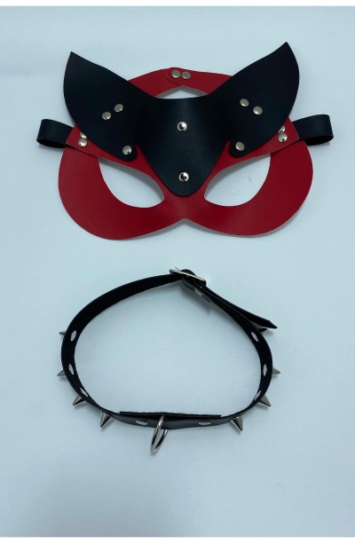 Siyah Harness Fantezi Aksesuar Suni Deri Tasma ve Maske Çivili 800268