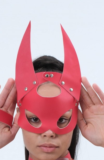 Siyah Harness Fantezi Aksesuar Suni Deri Kırmızı Maske 800431