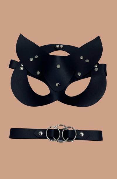 Siyah Harness Sexi Maske Ve Siyah Boyun Deri Aksesuarı 800250