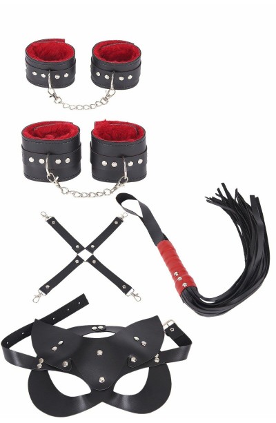 Siyah Kırmızı Harness Fantezi Aksesuar Suni Deri 5 li set 700534