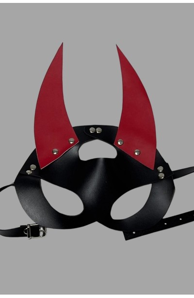 Siyah/Kırmızı Sivri Uclu Şeytan Deri Maske 800480