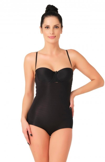 SİYAH MI Emay 2723 Lazer Kesim Göğsü Açık Slip Korse