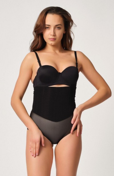 SİYAH MI Emay 2945 Tül Karyokalı Slip Lazer Korse