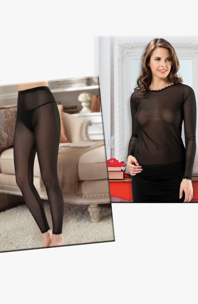 Transparan Atlet Tayt Takım Set