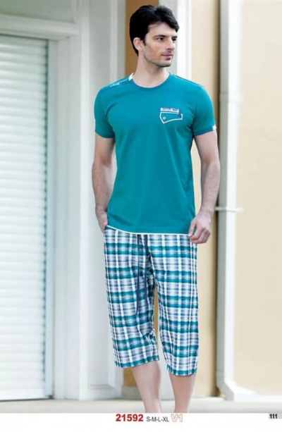 Yazlık Ekose Desenli Kapri Pijama Takımı  21592