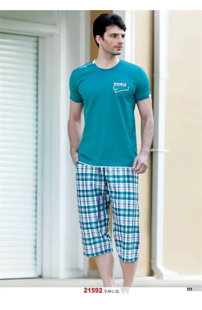 Yazlık Ekose Desenli Kapri Pijama Takımı 21592
