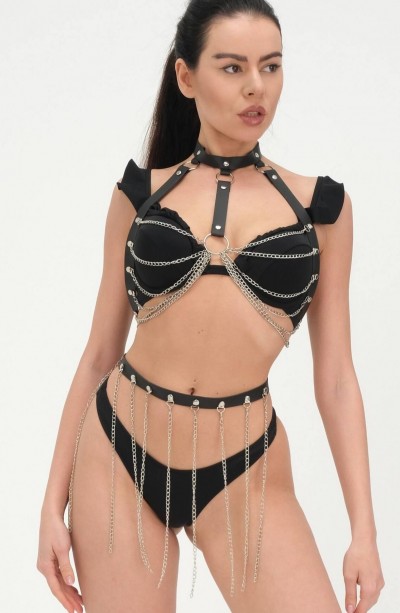 Zincirli Deri Sexi Harness Takım 800176